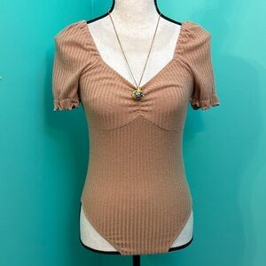 SHEIN Tan Ribbed Bodysuit